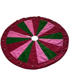 Velvet Round Christmas Tree Skirt Pink Red Green Whimsical 53"